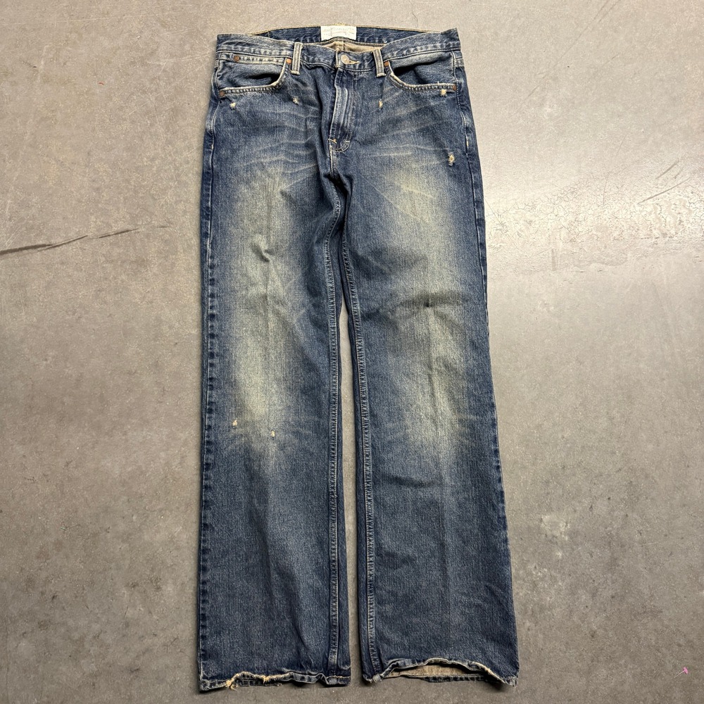American Eagle Mens 32x32 Low Rise Bootcut Distressed Denim Jeans Medium Wash